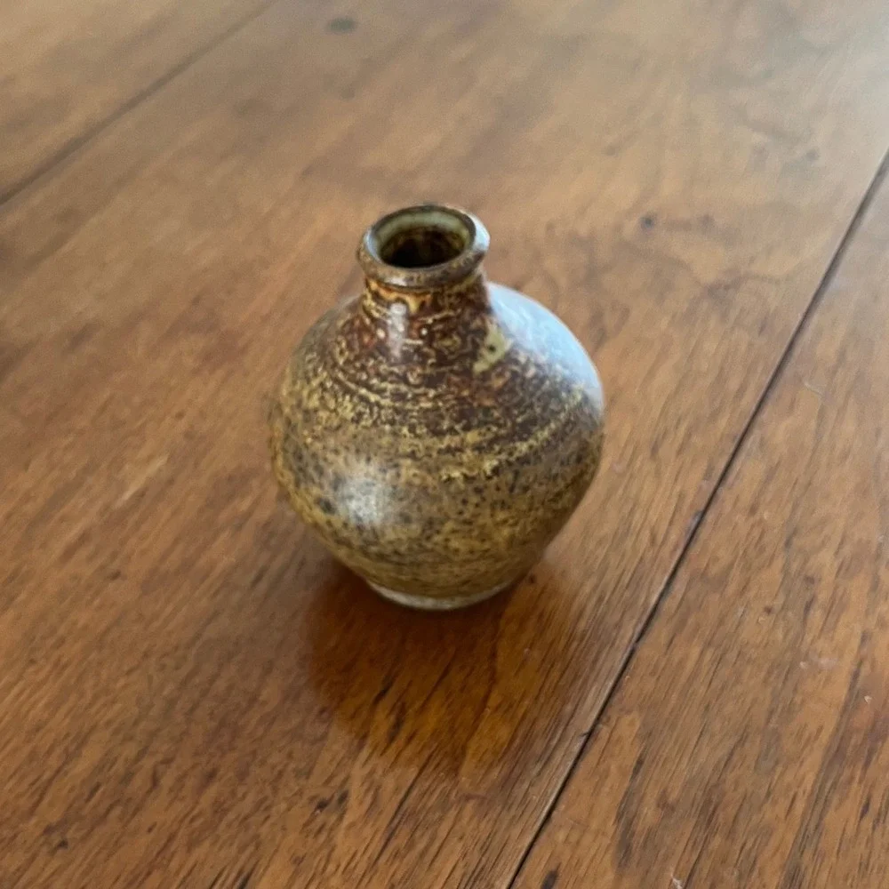Vintage Studio Pottery Miniature Bud Vase Tiny Speckled Ceramic Bud